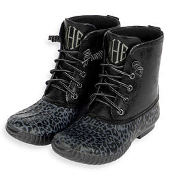 monogrammed onyx leopard duck boots