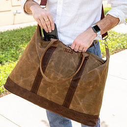 Men's Personalized Waxed Canvas Extra Large Tote Bag - Marleylilly