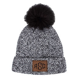 Love Your Melon Adult Black Speckled Pom Beanie Pom in Natural | Cotton/Lycra/Faux Fur