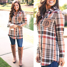 Monogrammed Layering Plaid Tunic Shirt 