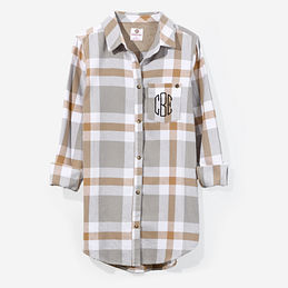 monogrammed plaid layering tunic in greu
