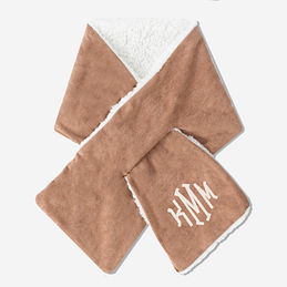 monogrammed brown suede reversible scarf
