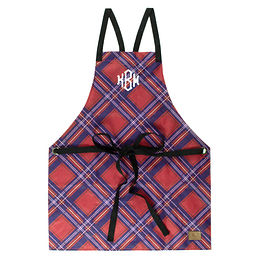 monogrammed apron in holiday plaid