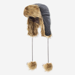 gray quilted fur trapper hat