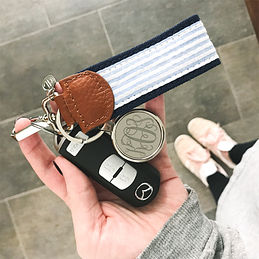 Personalized Seersucker Key Fob, Navy and Pink