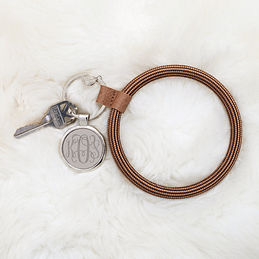 monogrammed key ring on faux fur