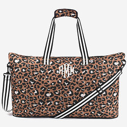 monogrammed weekend bag in cheetah