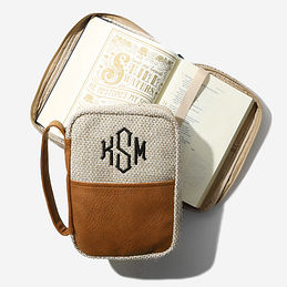 monogrammed bible cover in brown