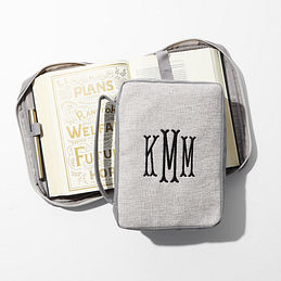 monogrammed bible cover in grey