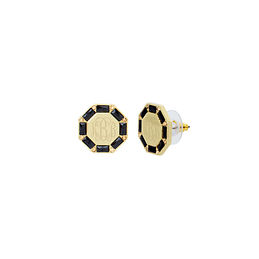 monogrammed cushion stud earrings in gold and black