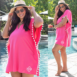 Monogrammed Pom Pom Beach Cover Up 