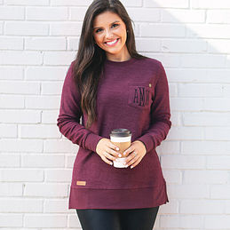 monogrammed wine colored corded sweatshirt front