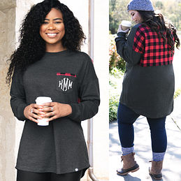 Marleylilly Monogrammed Plaid Hem Sweatshirt