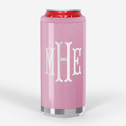 monogrammed skinny can cooler in pink