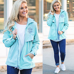 Lightweight Windbreaker Jacket, Aqua / White Zip / XXS