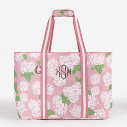 Monogrammed Extra Large Tote Bag in Pink Hydrangea