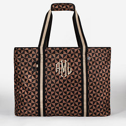 monogrammed extra large tote bag in black and brown checkers