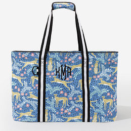 Monogrammed Extra Large Tote Bag in Blue Fiesta Leopard