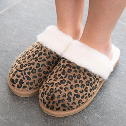 Ladies Leopard Slide-On Slippers 
