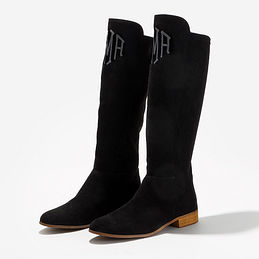 monogrammed riding boots in black