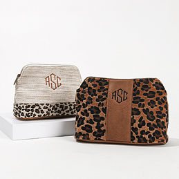 Monogrammed Leopard Cosmetic Case