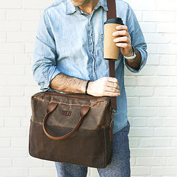 Personalized Waxed Canvas Messenger Bag Men Satchel Briefcase 