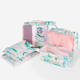 Monogrammed Packing Bag Set in Colorful Marble