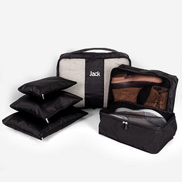 monogrammed packing bag set in black