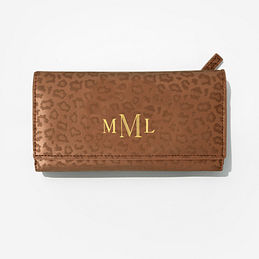 monogrammed metallic leopard wallet