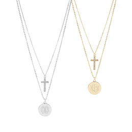 Monogrammed Layered Cross Necklace
