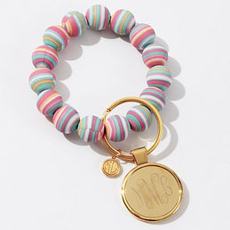 Monogrammed Bracelet Key Ring in Rainbow Stripes