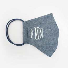 monogrammed face mask in chambray