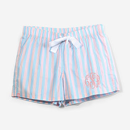Monogrammed Sleep Shorts in Blue Pink Stripes