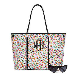 Personalized Neoprene Tote Bag | Monogrammed | Gifts Happen Here Orange & Hot Pink Leopard