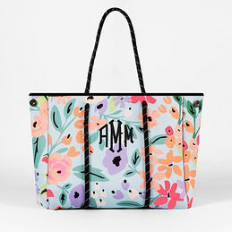 monogrammed neoprene tote in french floral