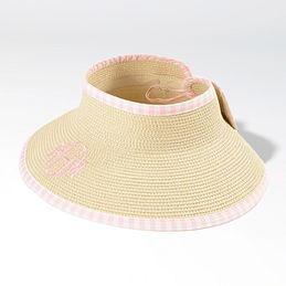 pink gingham packable straw visor