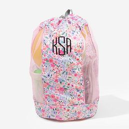 monogrammed beach backpack bag in coral floral