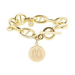 Gold Monogram Charm Bracelet with Pearl Silver Plated / Interlocking Script