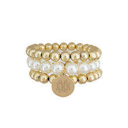 monogrammed ball bracelet stack in gold