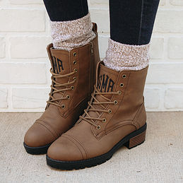 brown monogrammed combat boots