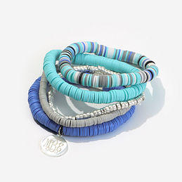 Monogrammed Mix Bead Bracelet Stack in Blue