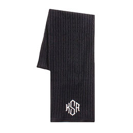 Monogrammed Cable Knit Scarf in Black
