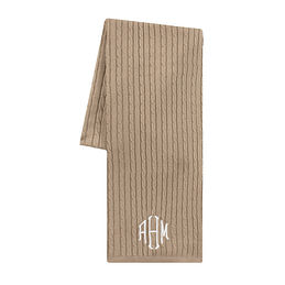 Monogrammed Cable Knit Scarf in Camel
