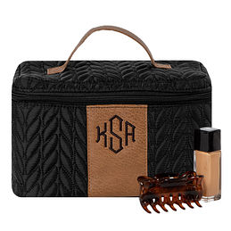 Monogrammed Quilted Travel Train Case in Black and Brown