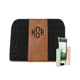 Monogrammed Quilted Cosmetic Case in Black & Brown