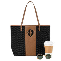 Monogrammed Quilted Travel Tote Bag in Black and Brown