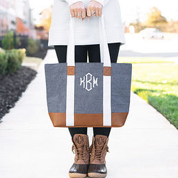 Monogrammed Chambray Tote