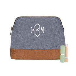 Monogrammed Chambray Cosmetic Case
