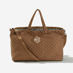 monogrammed diamond quilted weekender in hickory with inside