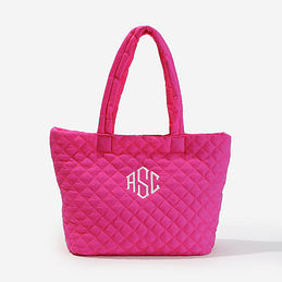 Monogrammed Diamond Quilted Tote in Hot Pink